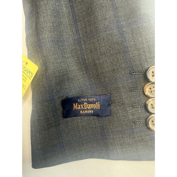 Max Davoli Baroni Super 150s Suit Set Mens Size 39S 33S Gray Blue Windowpane - Picture 7 of 16